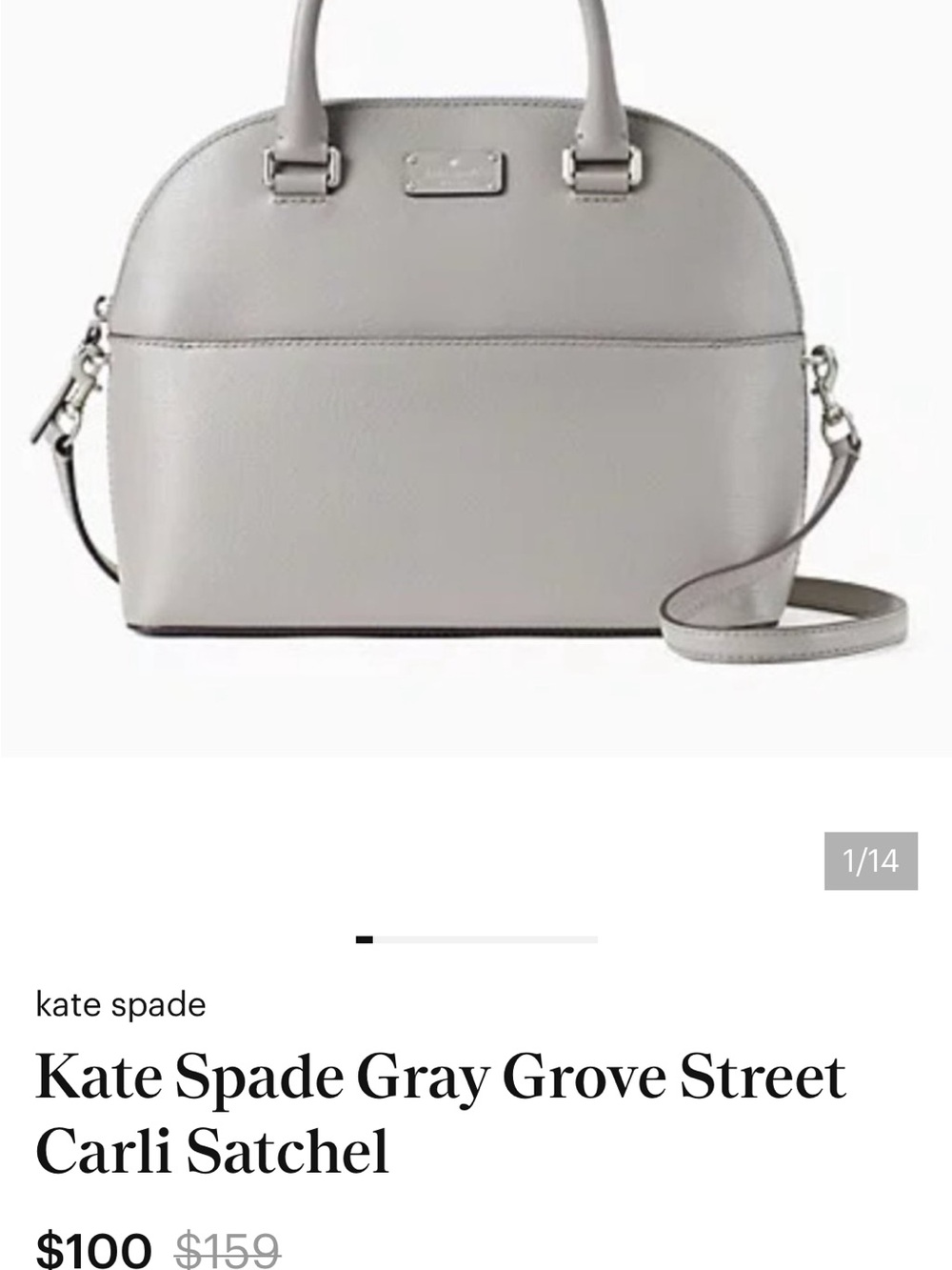 Kate Spade Gray Grove Street Carli Satchel - Elegant Gray Crossbody - Picture 1 of 9